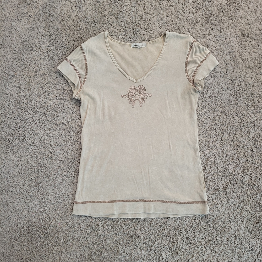 ONE WORLD Cream Short Sleeve Top with Embroidery